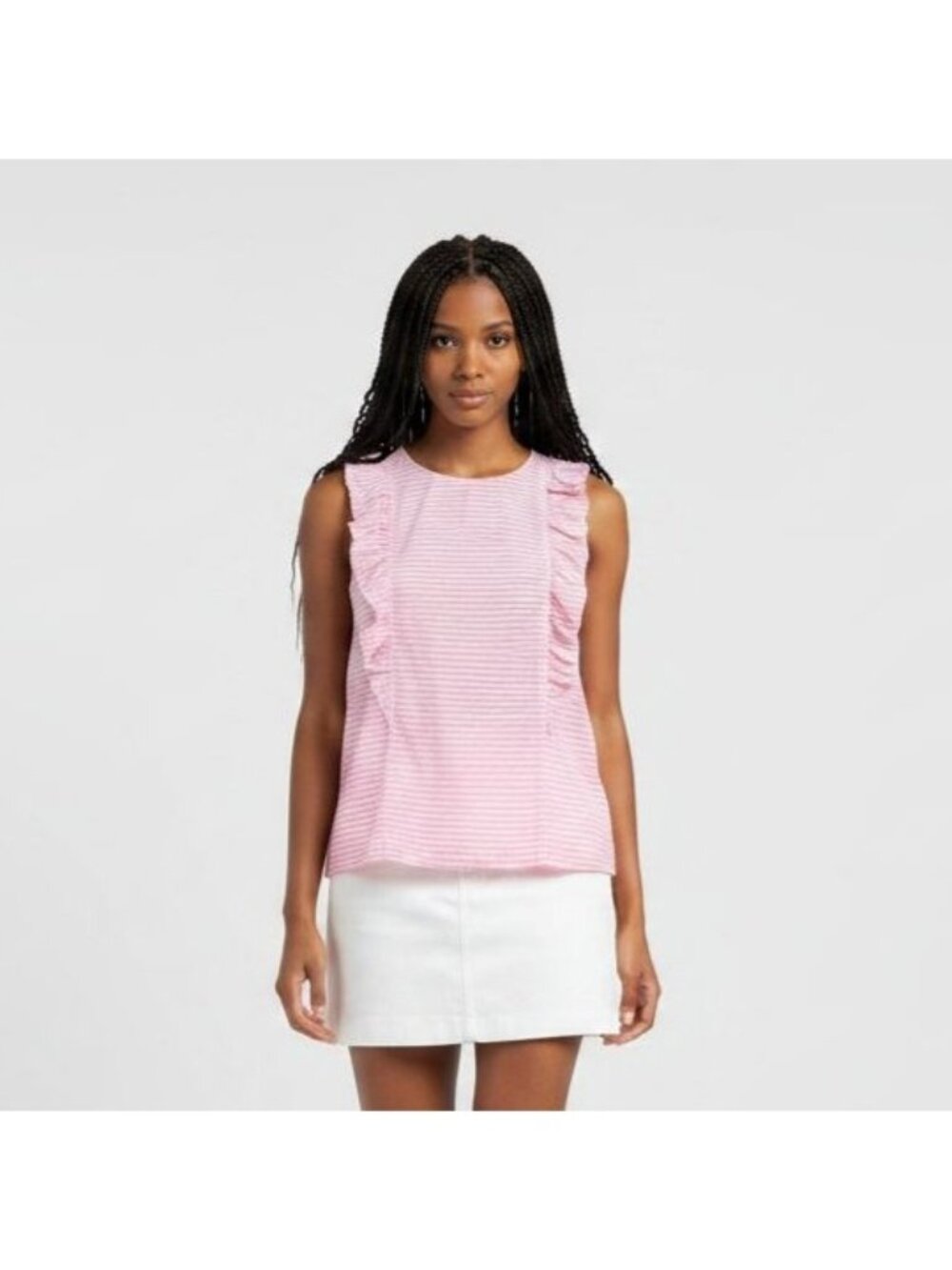 J. Crew Pink Pin Stripe Ruffle Cotton Blouse Size 10